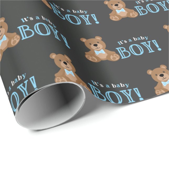 Papel De Regalo Chalkboard Teddy Bear Boy Baby Shower (Esquina del rollo)