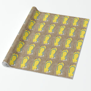Papel De Regalo chanclas amarillas en arena