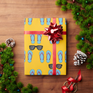 Papel De Regalo Chanclas azules de playa y gafas de sol negras