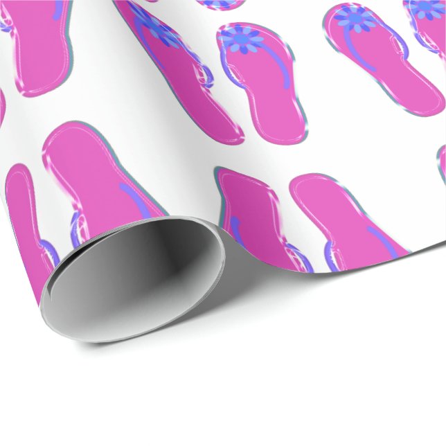 Papel De Regalo chanclas rosas con flor azul (Esquina del rollo)