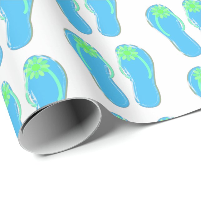 Papel De Regalo chanclas turquesa con flor verde (Esquina del rollo)