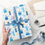 Papel De Regalo Chanukah presenta regalos con toros de oro blanco<br><div class="desc">Añade un poco de color y brillo vacacional con este divertido diseño de papel de envoltura de Chanukah. Apropiado para niños o adultos, necesidades de envoltura de regalos corporativos o familiares. Hay bolsas de regalo coordinadas, papel tisular y cinta para una completa apariencia de Chanukah, o puedes mezclar y emparejar...</div>