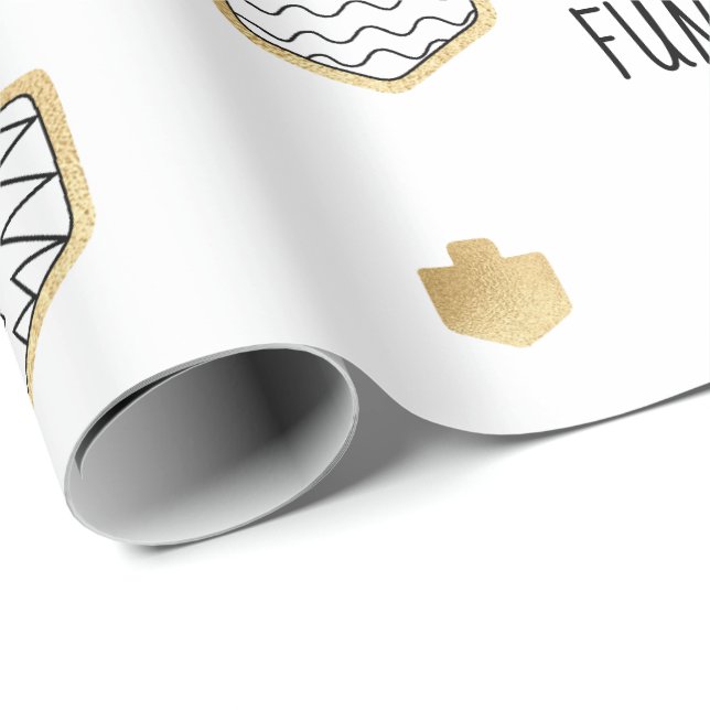 Papel De Regalo Chanukkah Wraping Paper Black Gold Personaliza (Esquina del rollo)