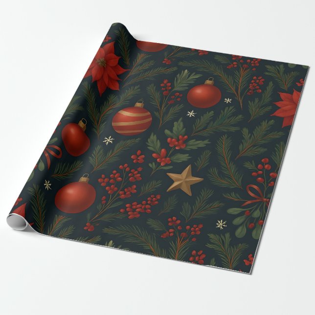 Papel De Regalo Charcoal Bloom - Charcoal Floral Holiday (Desenrollado)