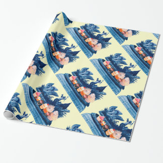 PAPEL DE REGALO CHARIOT OF SWANS AND CUPCAKES BLUE BEACH WEDDING