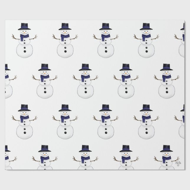 Papel De Regalo Charming Classic Snowman with Blue Scarf (Superficie plana)
