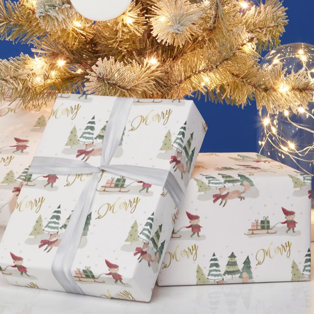 Papel De Regalo Charming Merry Christmas Trees Elves Gifts (Subido por el creador)