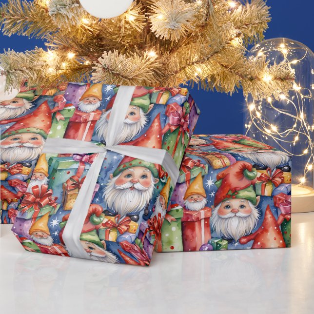 Papel De Regalo Charming Watercolor Christmas Gnomes and Gifts (Vacaciones)