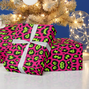Papel De Regalo Chartreuse de neón leopardo divertido rosa verde