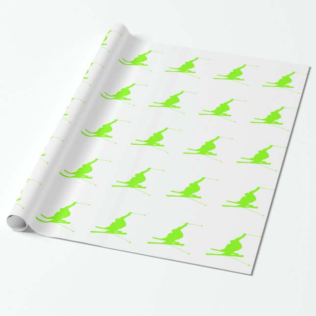 Papel De Regalo Chartreuse, esquí de nieve verde neón (Desenrollado)
