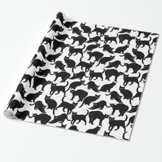 Papel De Regalo Chats Noirs sur Fond Blanc