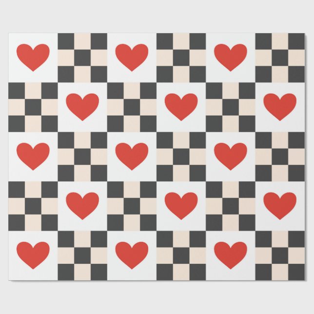 Papel De Regalo Checkboard Hearts (Superficie plana)