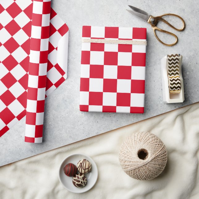 Papel De Regalo Checkerboard rojo y blanco negrita (Artesanía)
