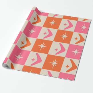 Papel De Regalo Checkered Mid Century Boomerangs pink and orange 
