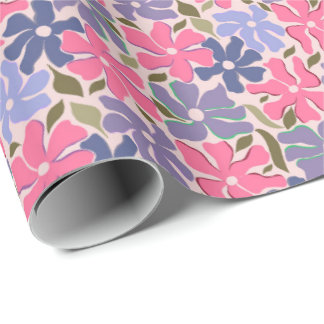 Papel De Regalo Cheerful Pink and Purple Abstract Flowers