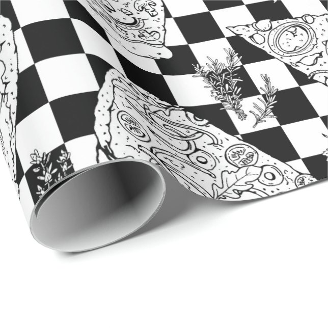 Papel De Regalo Chef Checkerboard Black White PizPattern (Esquina del rollo)