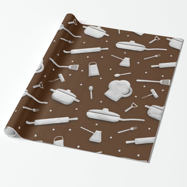 Papel De Regalo Chef Master Restaurant Kitchen Cocina Fork Brown (Desenrollado)