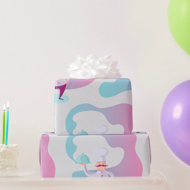 Papel De Regalo Chef sonriente con bigote y bandeja de servicio (Subido por el creador)