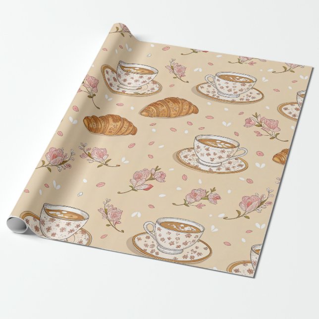 Papel De Regalo Cherry Blossom Coffee Cozy Pattern (2) (Desenrollado)