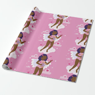 Papel De Regalo cherub negro arpa ángel africano nubes de corazone