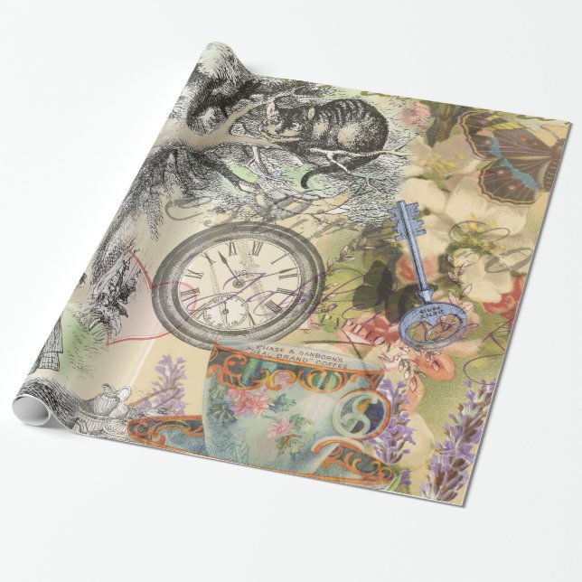 Papel De Regalo Cheshire Cat Alice Wonderland Classic (Desenrollado)