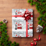 Papel De Regalo Chess Winter Snow Santa Merry Christmas<br><div class="desc">Este diseño de vacaciones de ajedrez incluye una pieza de ajedrez negra con un sombrero de Santa al lado de una bolsa de regalos.</div>