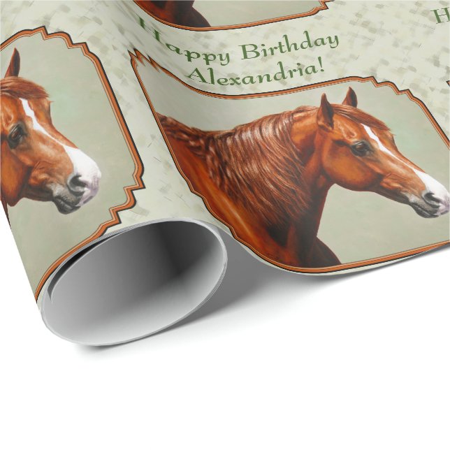 Papel De Regalo Chestnut Morgan Horse Sage Green (Esquina del rollo)