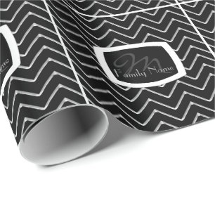 Papel De Regalo Chevron adaptable metálico/plata (monograma)