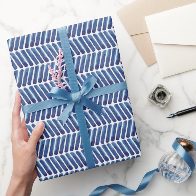 Papel De Regalo Chevron azul acuarela. Patrón de zigzag de la Mari (Regalar)