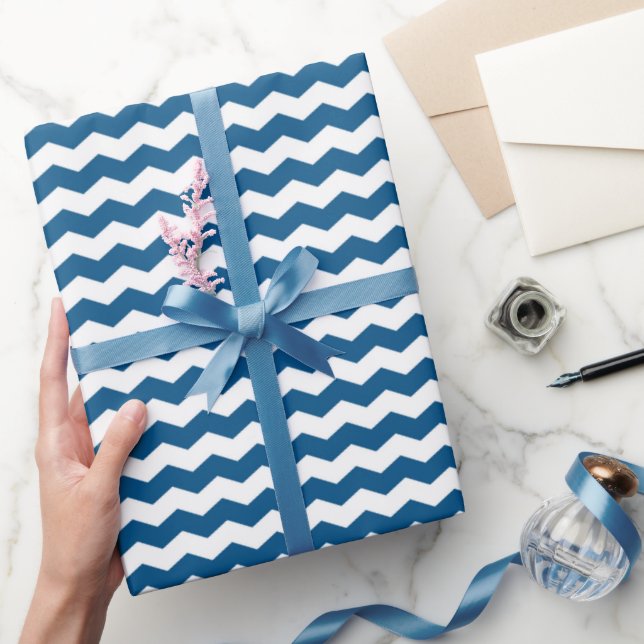 Papel De Regalo Chevron Azul Y Blanco (Regalar)