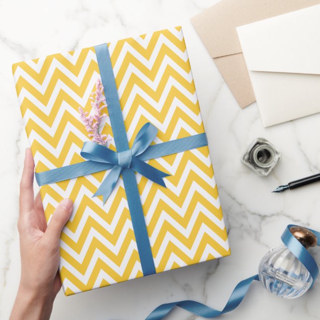 Papel De Regalo Chevron blanco y amarillo (Regalar)
