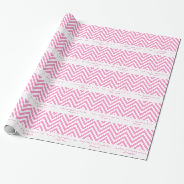 Papel De Regalo Chevron blanco y rosado | Personalizado (Desenrollado)