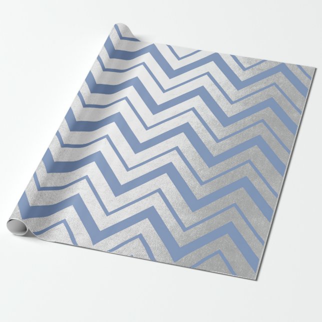 Papel De Regalo Chevron Blue Gray Naval Tiffany Ocean Herringbone (Desenrollado)