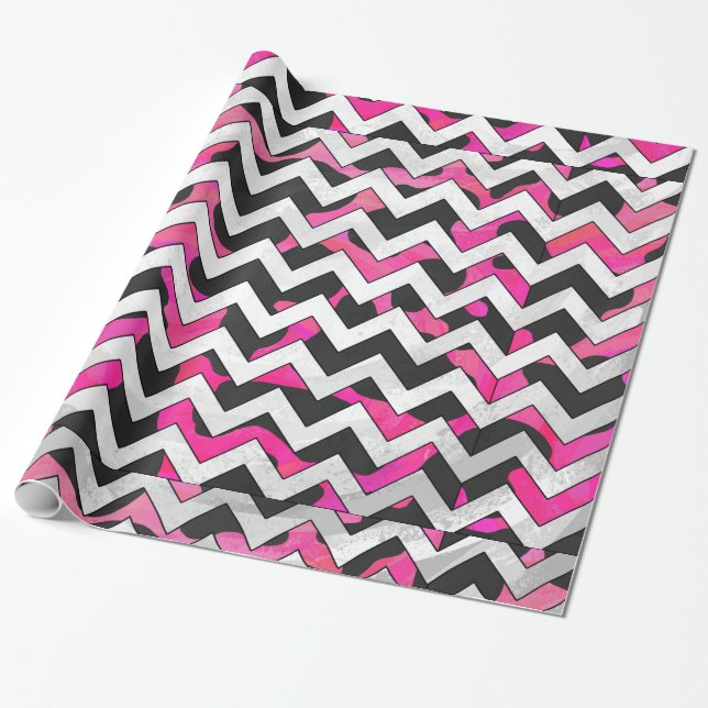 Papel De Regalo Chevron Cow Hot Pink and Black Print (Desenrollado)