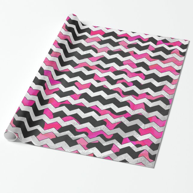 Papel De Regalo Chevron Cow Hot Pink and Black Print (Desenrollado)