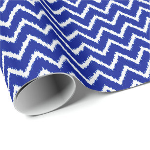 Papel De Regalo Chevron de Ikat - azul cobalto y blanco