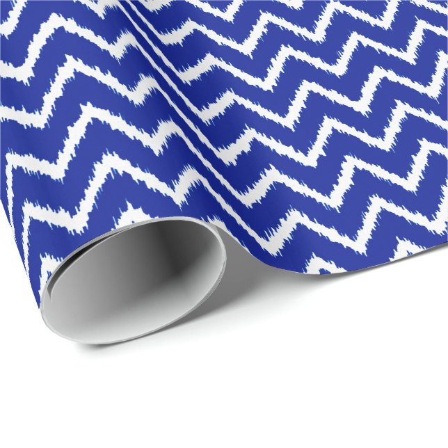 Papel De Regalo Chevron de Ikat - azul cobalto y blanco (Esquina del rollo)