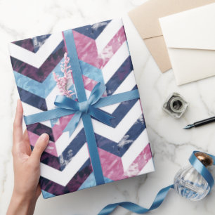 Papel De Regalo Chevron de mármol blanco rosa azul