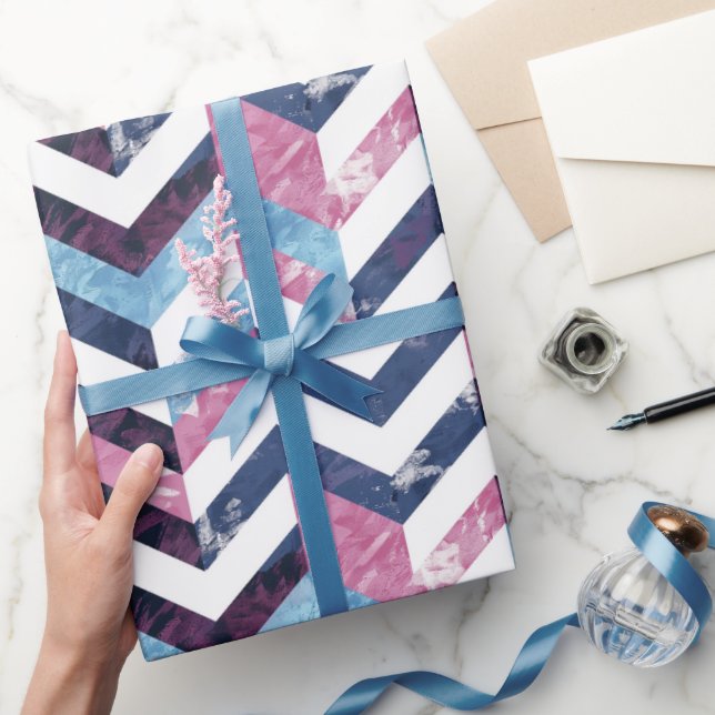 Papel De Regalo Chevron de mármol blanco rosa azul (Regalar)