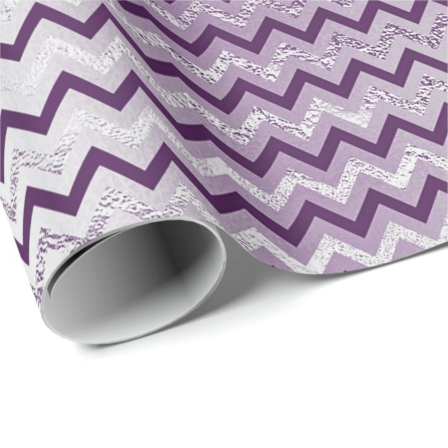 Papel De Regalo Chevron Glam Lux Pluma Metálica Púrpura Ametista (Esquina del rollo)