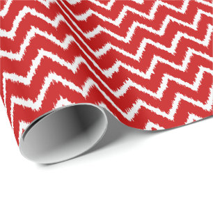 Papel De Regalo Chevron Ikat - Rojo intenso y blanco