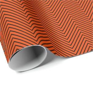 Papel De Regalo Chevron Line Black on Bright Naranja