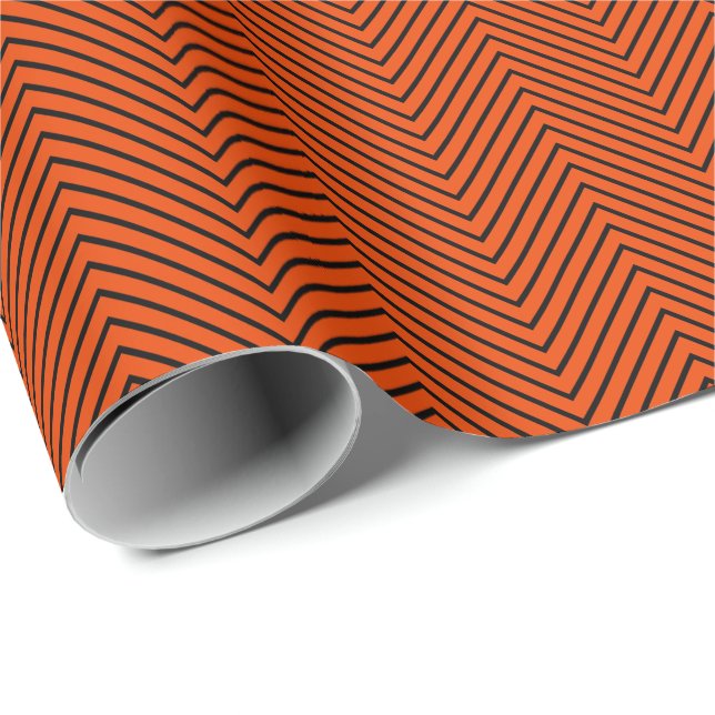Papel De Regalo Chevron Line Black on Bright Naranja (Esquina del rollo)