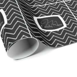 Papel De Regalo Chevron Metálico/Plata personalizable (Monograma)