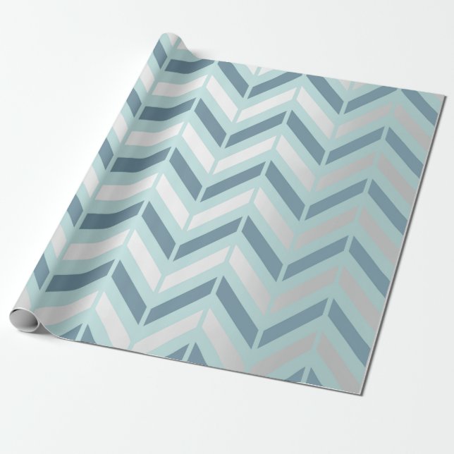 Papel De Regalo Chevron Metallite Plata Marina Tiffany Azul (Desenrollado)