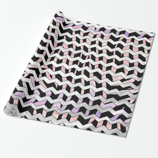 Papel De Regalo Chevron negro y rosa cebra (Desenrollado)