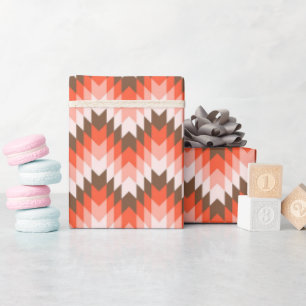 Papel De Regalo Chevron Retro, Patrón Geométrico Naranja Moderno