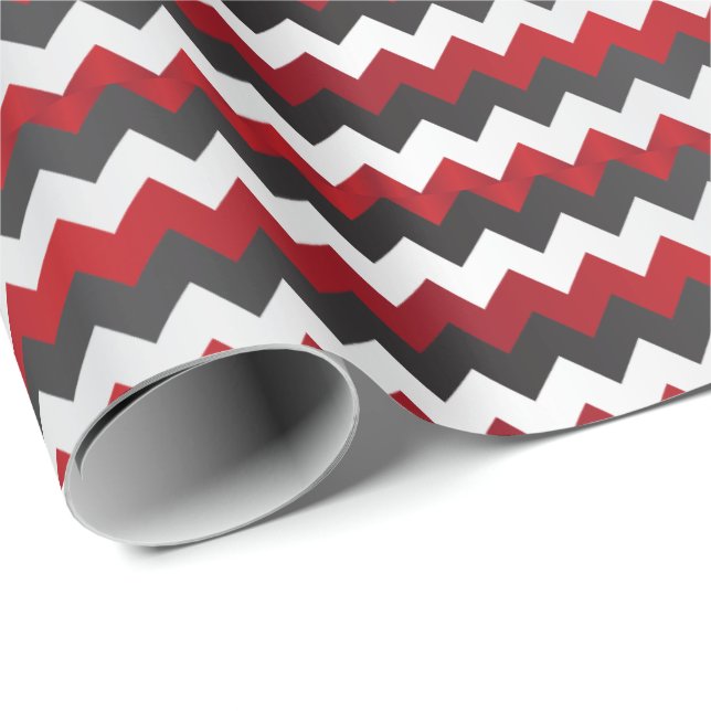 Papel De Regalo Chevron rojo profundo, negro y blanco (Esquina del rollo)