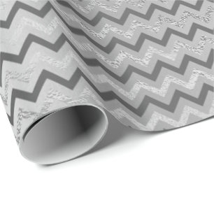 Papel De Regalo Chevron Silver Gray Strips Lines Zig Zag Lux