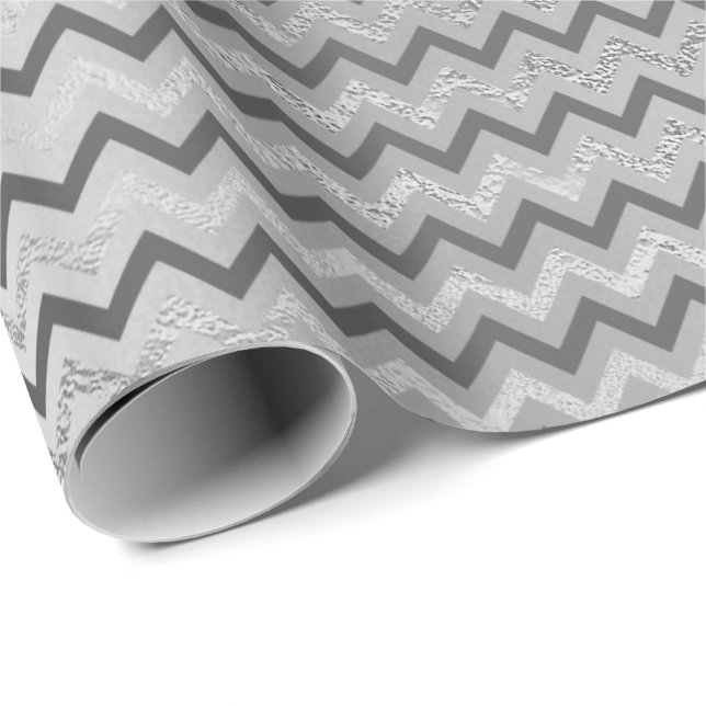 Papel De Regalo Chevron Silver Gray Strips Lines Zig Zag Lux (Esquina del rollo)